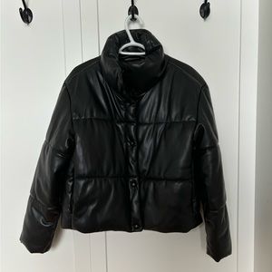 GAP Big Puff Faux-Leather Cropped Jacket, Large